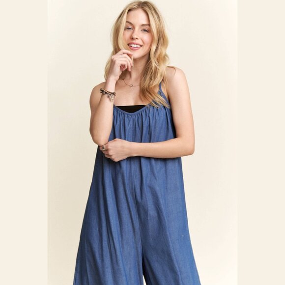 NWT Adora LA Wide Leg Chambray Cami Jumpsuit – Denim Blue – Made in USA - Picture 3 of 7